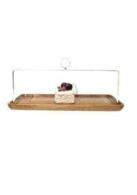 Lihan Rectangular Cake Tray, Cake Wooden Plate Dish With Acrylic Display Cover Lid, Dessert Holder Tray, Cake Stand, Acrylic Grain Rectangle Cake Platter With Acrylic Cover, Pastry Base
