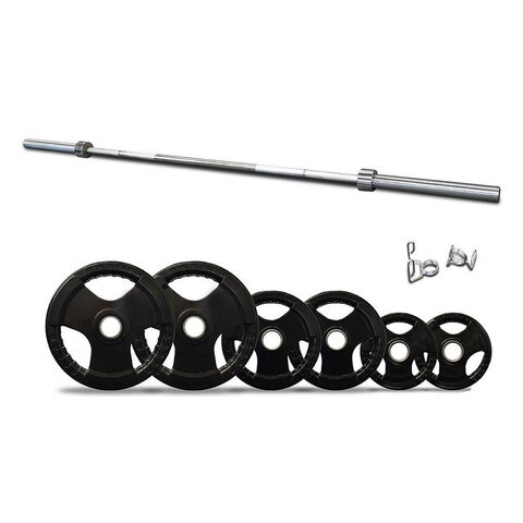 Prosportsae 42 kg Body Pump Set- 47 Inches Olympic Bar with Collars &amp; Tri Grip Rubber Plates for Cross Training workout