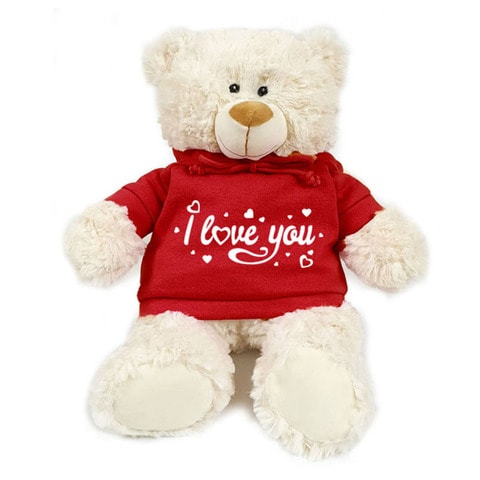 Caravaan Supersoft Cuddly Teddy Bear With Trendy Red Hoodie I Love You Size 38cm Ideal For Birthdays Celebrations Boys Girls Parties Soft And