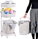 Buy Doreen Laundry Basket With Wheel Rolling Laundry Sorter 3-Tier Basket Stand With 6 Side Hooks For Kitchen Bathroom Trolley Dirty Clothes Bag Washing Bin Home Office School Beauty Salon Utility Organizer Cart in UAE