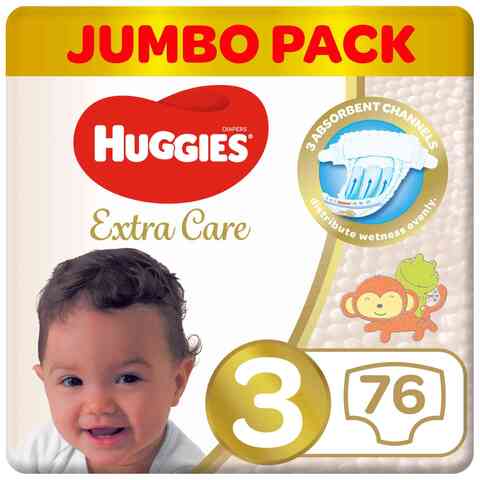 Huggies Extra Care Size 3 4 - 9 kg Jumbo Pack 76 Diapers