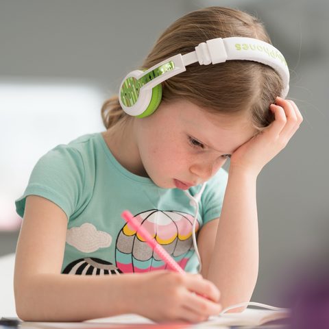 BuddyPhones - School Plus Kids Headphones - High Performance Beam Mic, Detachable BuddyCable for Sharing, Foldable &amp; Cushioned Headband (Green)