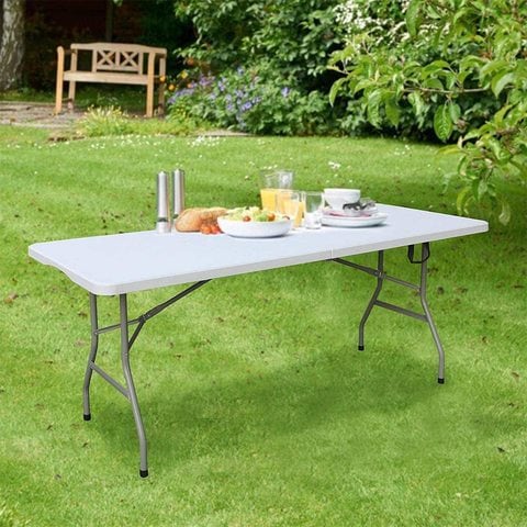 LANNY Heavy Duty Folding Plastic Table ZK180 Portable Centerfold Ideal for Crafts Inside/Outside Indoor/Outdoor Waterproof Sunproof Events Application Convenient Carry Handle 6-person White