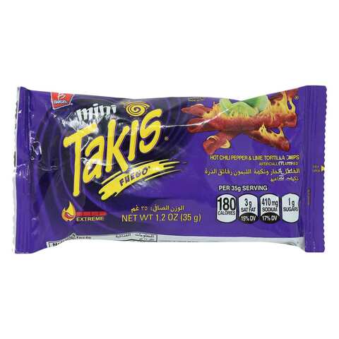 Takis Fuego Tortilla Chips Spicy Chili Pepper & Lime Flavour In A