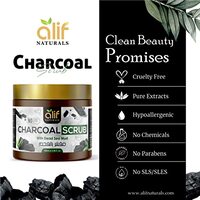 Alif Naturals Charcoal Face &amp; Body Scrub For Men &amp; Women, Tan Removal &amp; Glowing Skin, Exfoliation, Unclogs Pores, Suitable For All Skin Types, SLS &amp; Paraben Free, 100ml, Pack Of 2