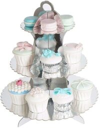 3 Tier Paper Cupcake Stand Dessert Cardboard Stand Wedding Birthday Baby Shower Party Decoration Candy Buffet Serve Supplies 30&times;35cm Silver Color