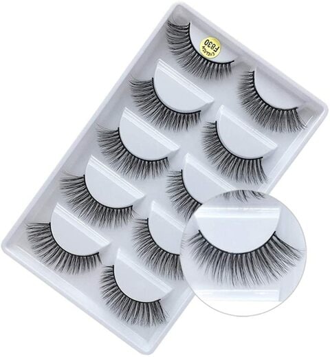 Buy Generic 3D False Mink Lashes Dramatic Long Natural Handmade Crossed Thick Volume False Eyelashes 5 Pairs F830 Black in UAE