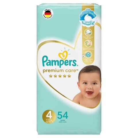 Pampers Premium Care Taped Diapers, Size 4, 9-14 kg, Mega Pack, 54 Diapers&nbsp;