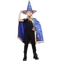 Uaejj Halloween Costume For Kids, Girls Halloween Dress Up, Halloween Wizard Cloak Witch Cape With Wizard Hat Party Prop Costume For Boys Girls Party Supplies Christmas Halloween Gifts (Blue)