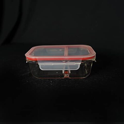 Delcasa Rectangle Glass Container With 2 Compartments and PP Lid Airtight