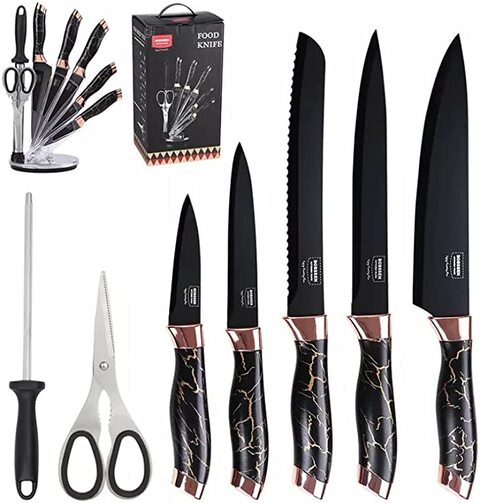 Copper Knife Set, A Knife Set with Sharpener Built-in, Upright 6-Piece Rose Gold