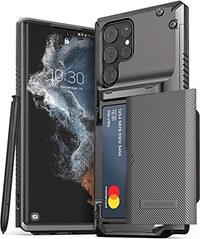 VRS Design Damda Glide Pro designed for Samsung Galaxy S22 ULTRA case cover (2022) wallet [Semi Automatic] slider Credit card holder Slot [3-4 cards] - Metal Black Groove