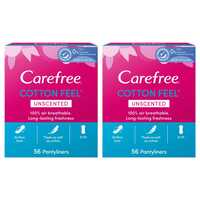 Carefree Panty Liners Cotton Unscented 56 Pads Pack of 2