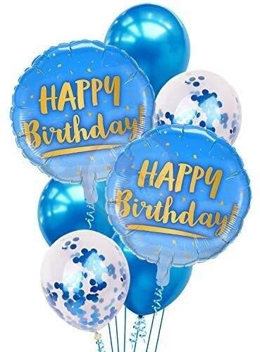 Party Propz 7 Pcs Happy Birthday Printed Balloons Combo Set For Boys Birthday Decoration/Birthday Party Supplies For Boys