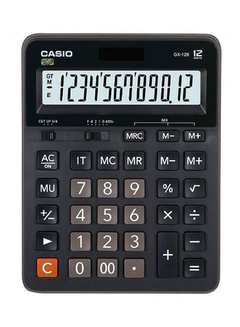 آلة حاسبة أساسية مكونة من 12 رقم من كاسيو ، أسود/رمادي