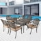 Yulan 7-Piece Outdoor Furniture Dining Set, All-Weather Cast Aluminum Patio Conversation Set, Include 6 Chairs And A Rectangle Table With Umbrella Hole For Balcony Lawn Garden Backyard (A) 609
