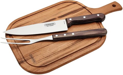 Tramontina 3 Piece Barbecue Churrasco Set - Stainless Steel Professional Sharp Chef Carving Knives And For KS Set With Plywood Handles
