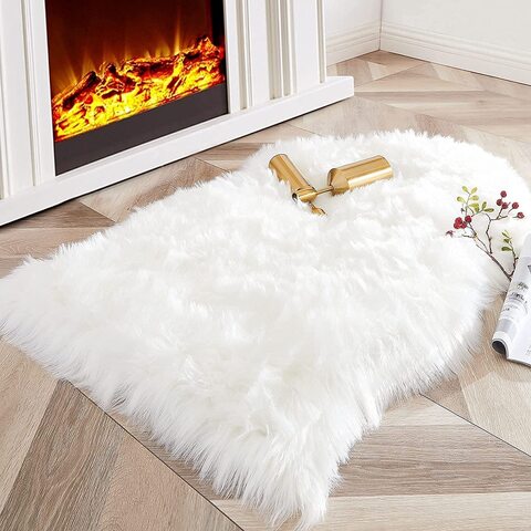 Generic Luxury Soft Faux Fur Sheepskin Plush Non-Slip Cushion Seat Area Carpet (White)