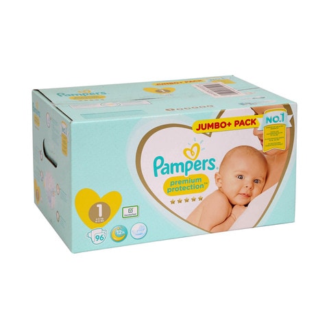 Pampers Premium Protection Diapers, Size 1, Newborn, 2-5Kg, 96 Baby Diapers