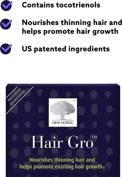 New Nordic Hair Gro, Hair Growth Supplement Tablets, Biotin &amp; Palm Fruit Extract For Natural Regrowth, Swedish Made, 60 Count (Pack Of 1)