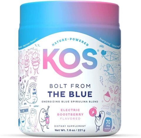 KOS Bolt From The Blue - Organic Energizing Blue Spirulina Adaptogen Blend - Natural Energy Powder - Spirulina, Rhodiola, Cordyceps, Lions Mane - Electric Boostberry Flavor - 30 Servings