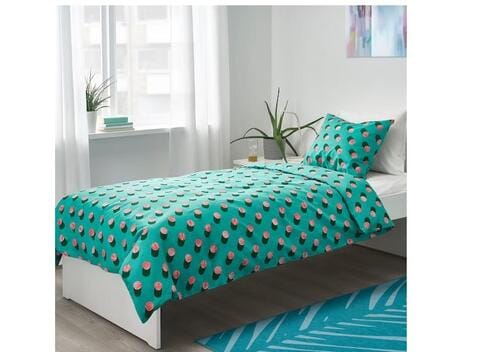 Duvet cover and pillowcase, dotted/pink turquoise150x200/50x80 cm