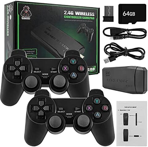 2.4G Wireless Controller Gamepad Console Stick Plug and Play Video Game Stick with 10000+ Games 9 Classic Emulators 4K High Definition HDMI Output for TV with Dual 2.4G Wireless Controllers
