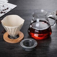 
Glass Coffee Dripper, V60 Pour Over Coffee Dripper With Bamboo Wood Base, Slow Brewing Accessories for Home Cafe Restaurants
