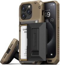 VRS Design Damda Glide Hybrid for iPhone 15 PRO case cover wallet [Semi Automatic] slider Credit card holder Slot [3-4 cards] &amp; Kickstand - Khaki Groove