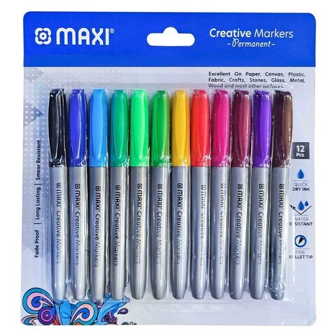 Maxi Creative Bullet Tip Permanent Markers MX-40-12A Multicolour 12 PCS