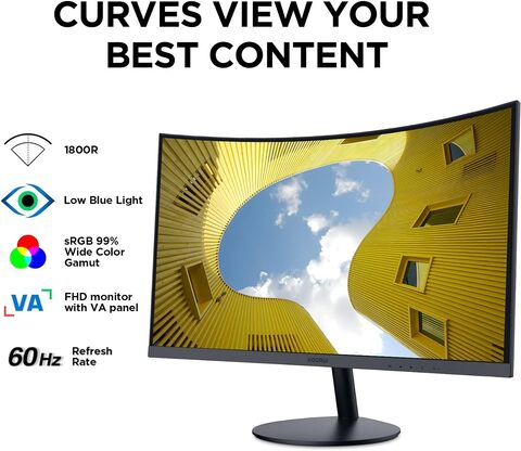 24-Inch Curved Computer Monitor- Full HD 1080P 60Hz Gaming Monitor 1800R  LED Monitor HDMI VGA, Tilt Adjustment, Eye Care, Black 24N5C 