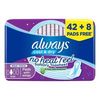 Always Cool &amp; Dry No Heat Feel Maxi Thick Large Sanitary Pads with Wings 50 Pads
