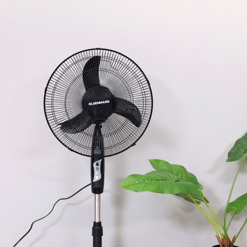 Olsenmark Stand Fan, 16 Inch - Portable Strong Fan Guard 3 Leaf Strong Blades &amp; Powerful Motor - Adjustable Height &amp; Tilt With Wide Oscillation, 3 Speed Setting, 2 Years Warranty