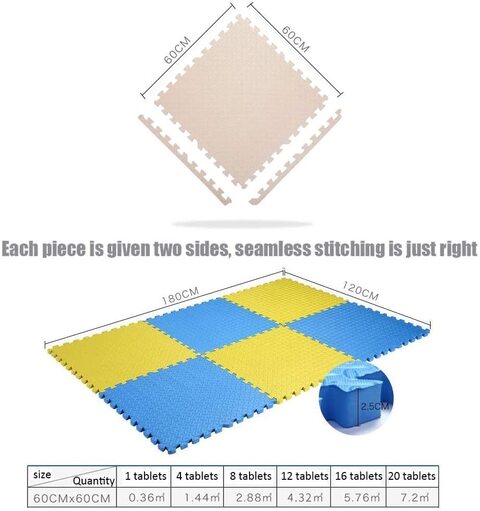 Interlock Eva Foam Floor Mat 60Cmx60Cmx2.5Cm Exercise Puzzle Mat For Kids Activity (Yellow)