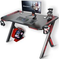 Karnak Master Gaming Desk With Remote Control RGB Lights Pc Computer Gaming Table Y Modern Shaped Gamer Home Office Computer Desk Table With Handle Rack Cup Holder &amp; Headphone Hook Size 140x65x75cm