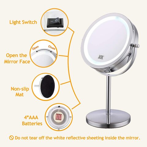 NuSense Lighted Makeup Mirror - 7&quot; LED Vanity Mirror 10X Magnifying Double Sided Swivel Cosmetic Mirror Chrome Finish