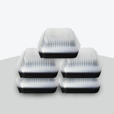 COSMOPLAST 50PCS DARK MEAL TRAY WITH LID 3 COMPARTMENTS (PACK OF 5) 5x10