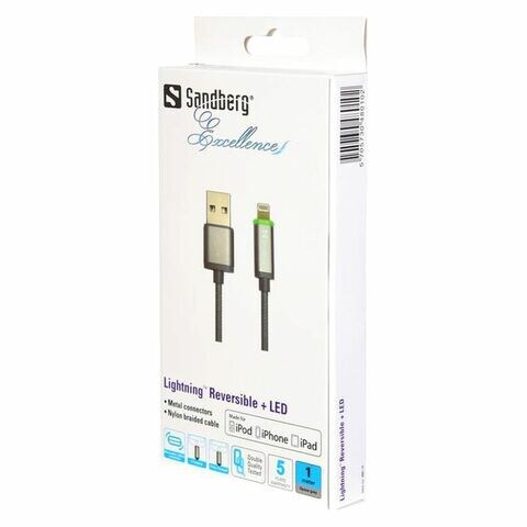 Sandberg Lightning Reversible LED Cable 1m Grey