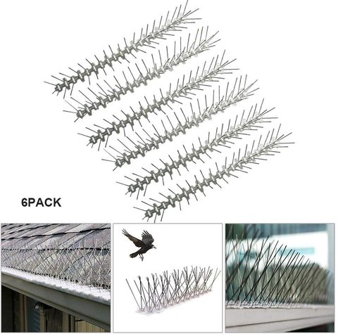 Doreen Bird Spikes Strips,Hamkaw Pack Of 6 Newest Pigeon Spikes With Stainless Steel Deterrent Spikes &amp; 360 Degrees Flexible Base - Cover 12 Feet - Great Defenders For Flat Or Curved Surface