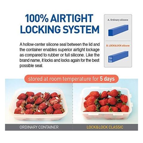 Lock &amp; Lock HPL814 Plastic Rectangular Short Divider Food Container 460ml
