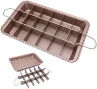 Generic Non Stick Brownie Pans With Dividers, Divided Brownie Baking Tray With Grips, For Oven Baking, Slice Solutions Cake Bakeware, Square Baking Pan With Built-In Slicer, 12 By 8 Inches, Champagne