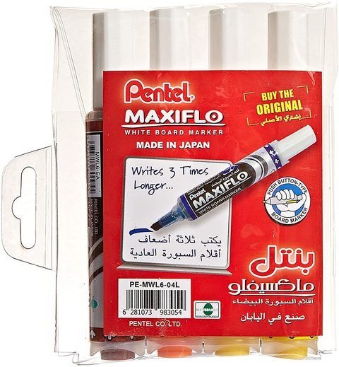 Pentel Maxiflo White Board Marker Multicolour 4 PCS