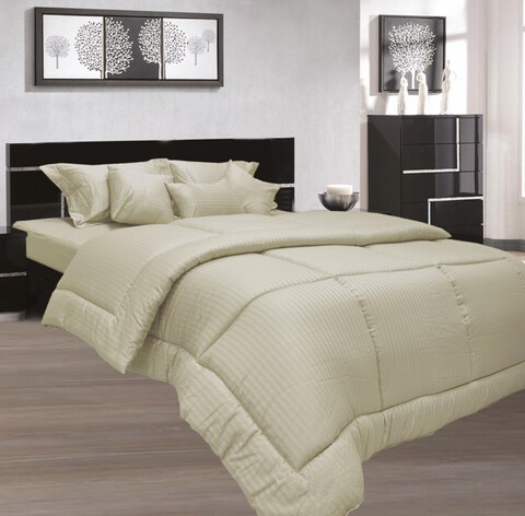 CottonHub Beige 3 Pcs Set Bed Sheet 260x280cm with 2 Pillow Cases, 300TC Satin Stripe 100% Cotton