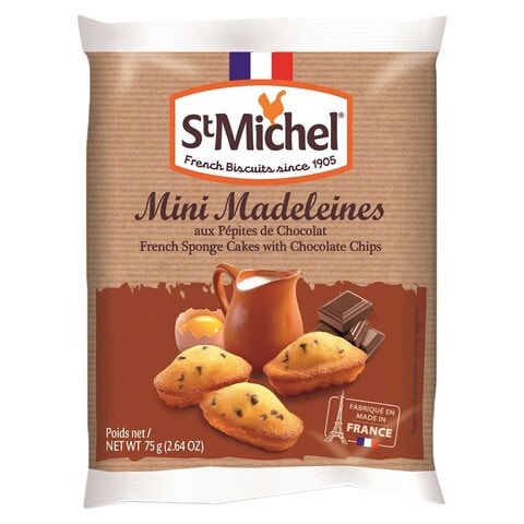 St Michel Mini Madeleines French Sponge Cakes With Chocolate Chips 75g
