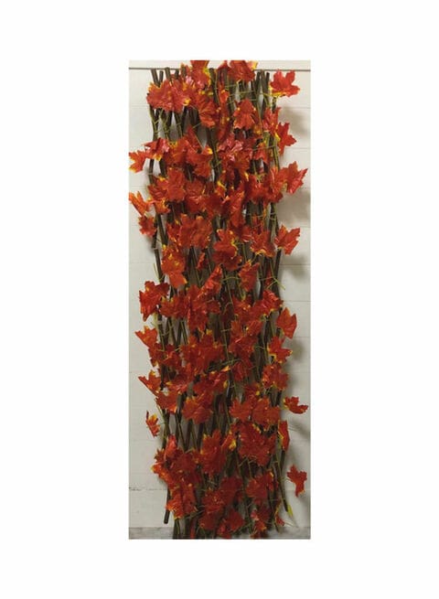 2-Piece Wooden Fence with Artificial Plant Maple Leaves Orange/Brown