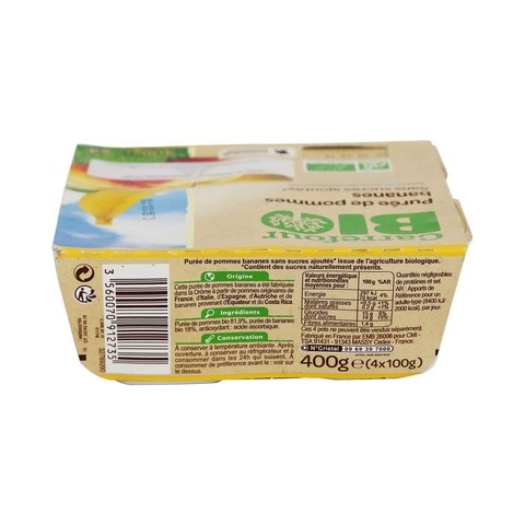 Carrefour Bio Organic Apple Banana Sauce No Added Sugar 100g X4