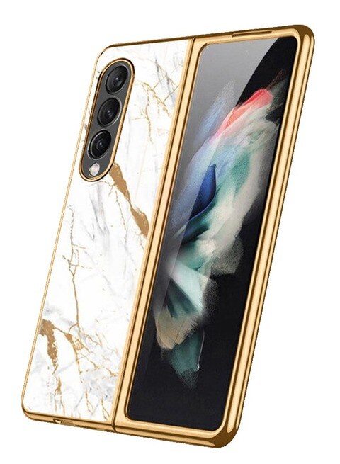 Samsung Galaxy Z Fold 4 Case Luxury Plating Cover with Built-in Screen Protector Glass Hybrid Full Body Protection Flip Cover