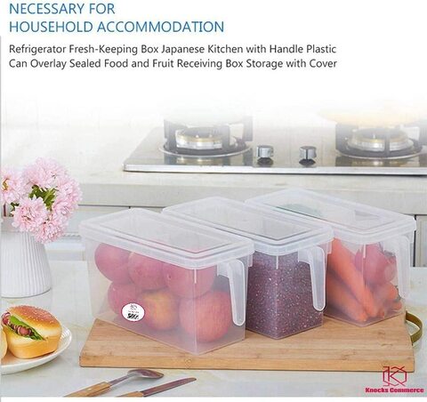 Large-capacity Kitchen Refrigerator Storage Box with Lid Handle Plastic  Sealed Fresh-keeping Box Food Storage Containers