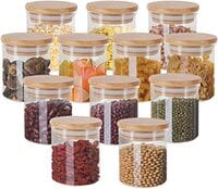 150ml Glass Jars with Bamboo Lids Silicon Ring Set of 10, Air Tight Kitchen Food Cereal Containers for Storage, Canister Set for Jam Pasta Spaghetti Tea Coffee Beans Cookie Snack Flour