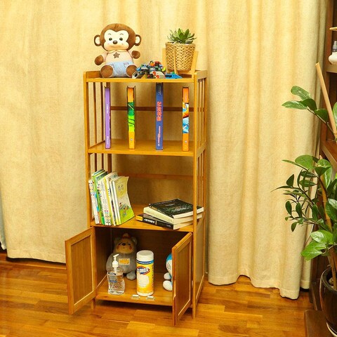 LINGWEI Solid Wood Bookcase, Display Rack Storage Shelf File Storage Multi-layer Simple Floor-mounted Combination Bookshelf with Doors and Drawers for Home Office
